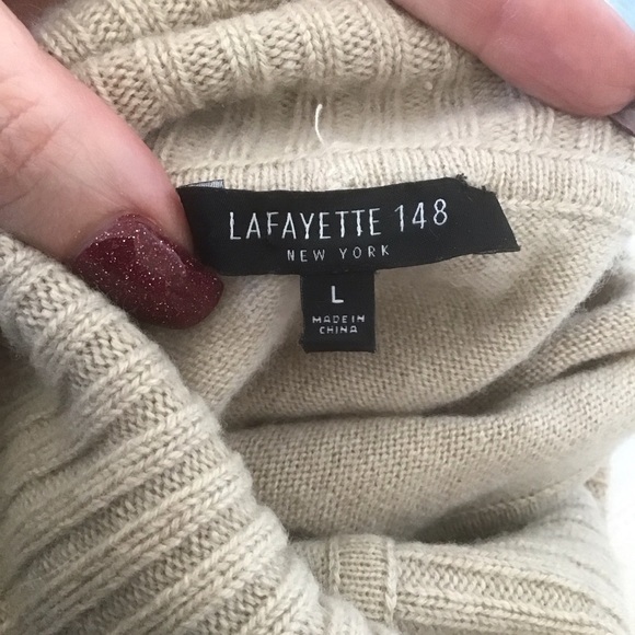 Lafayette 148 New York Beige Tan Turtleneck 100% Cashmere Sweater Old Money L - Picture 4 of 4